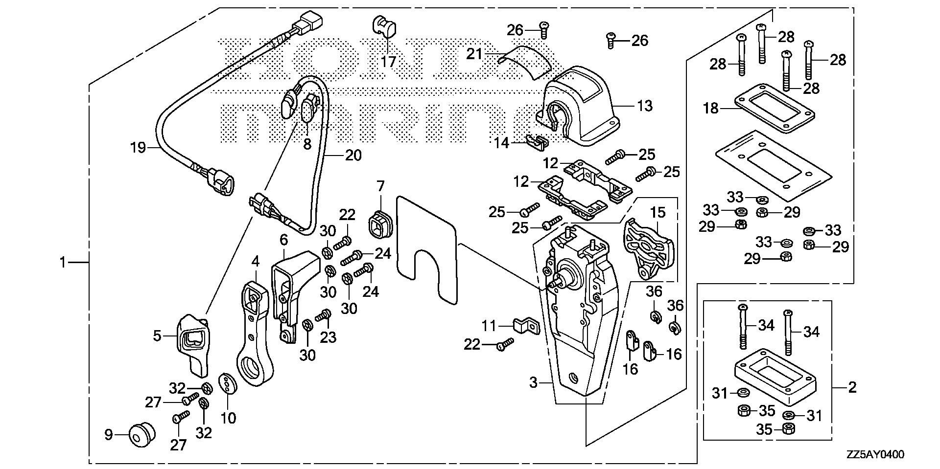 BF50 BF50DK2 remote control (top mount single type) (r.) exploded parts diagram with numbered part references