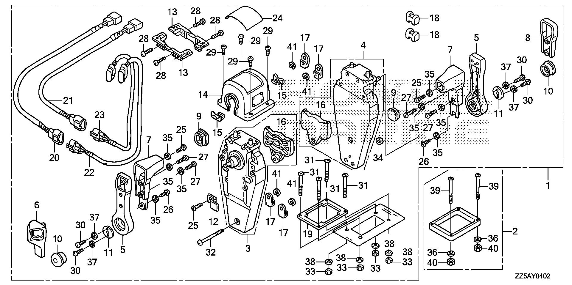 BF50 BF50DK2 remote control (top mount dual type) (r.) exploded parts diagram with numbered part references