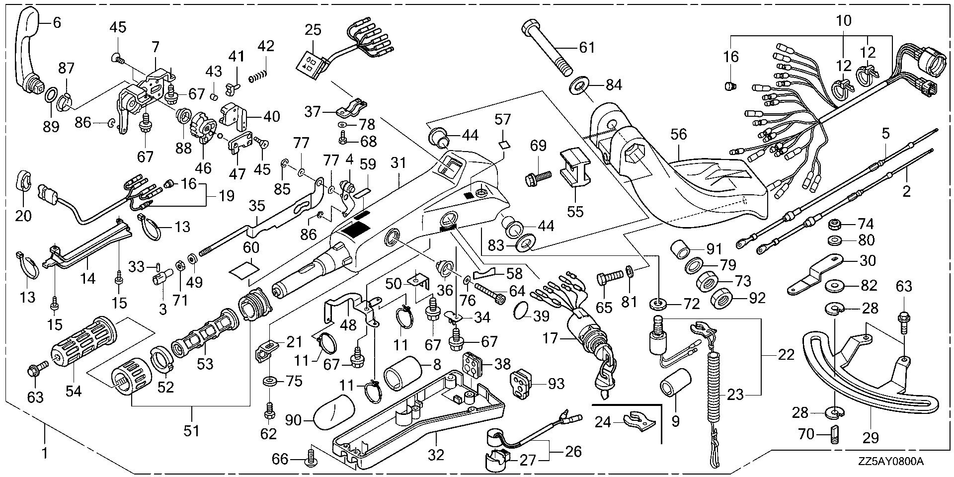 BF50 BF50DK2 handlebar kit exploded parts diagram with numbered part references
