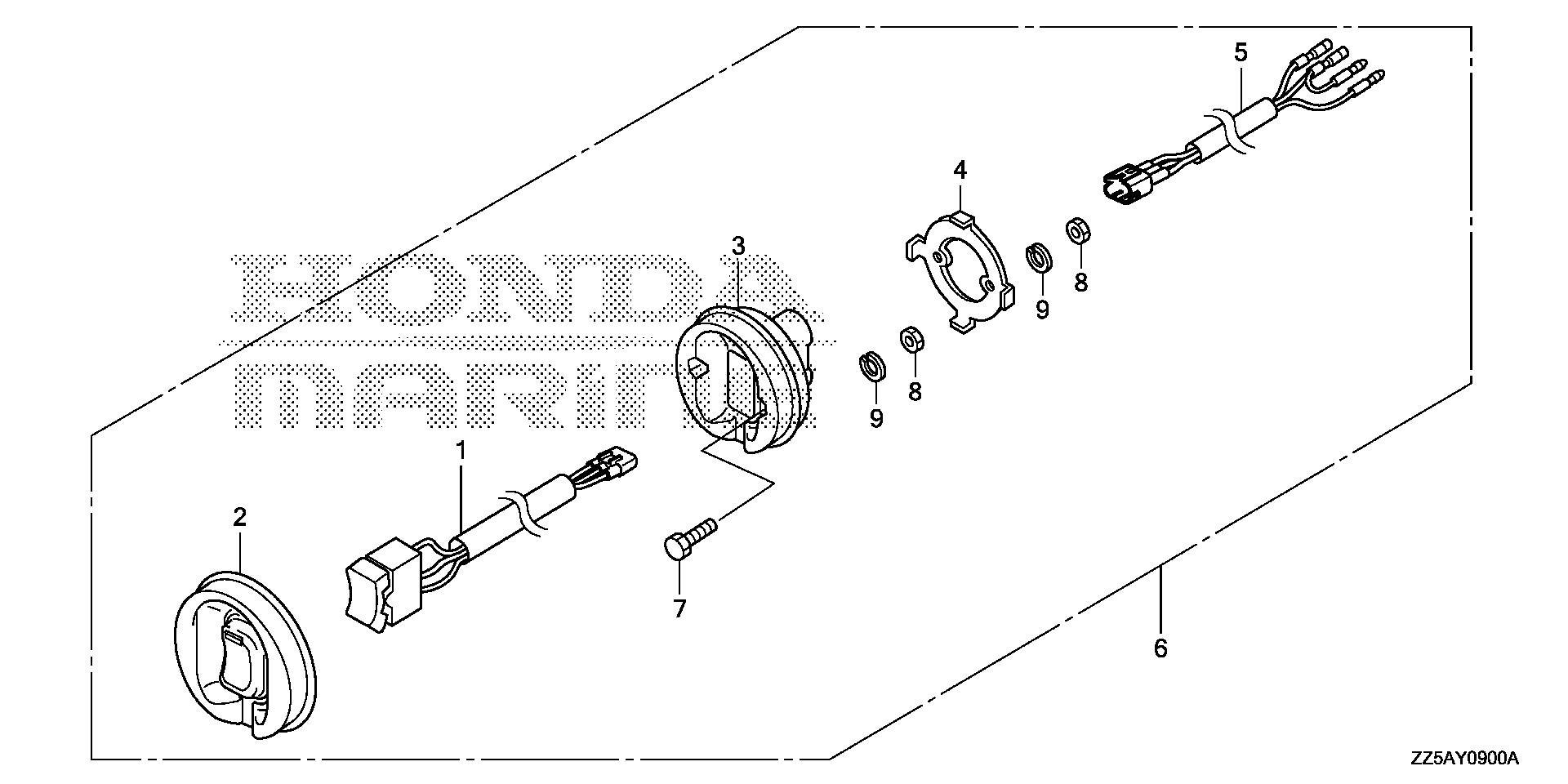 BF50 BF50DK2 trolling control switch exploded parts diagram with numbered part references