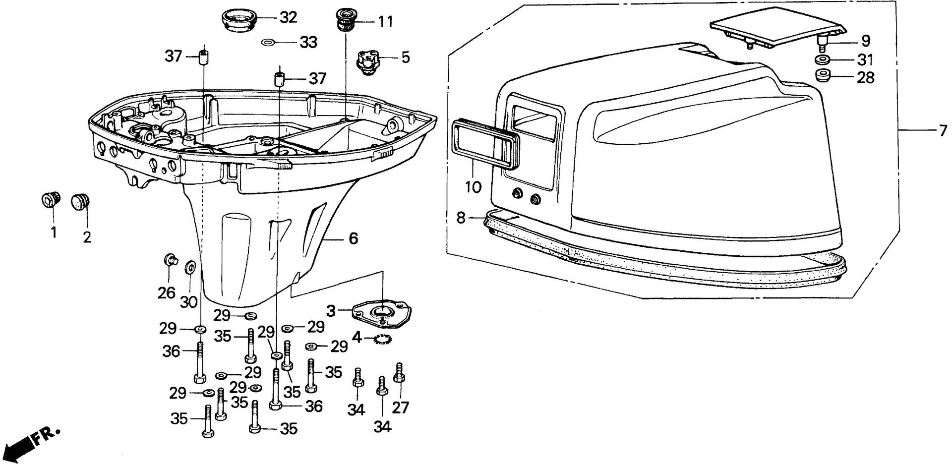 BF8 BF8AH engine cover (2) exploded parts diagram with numbered part references