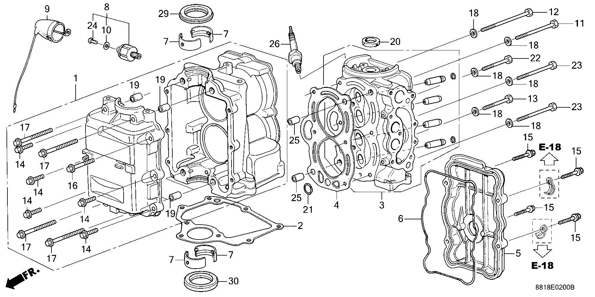 BF8 BF8A4 cylinder exploded parts diagram with numbered part references