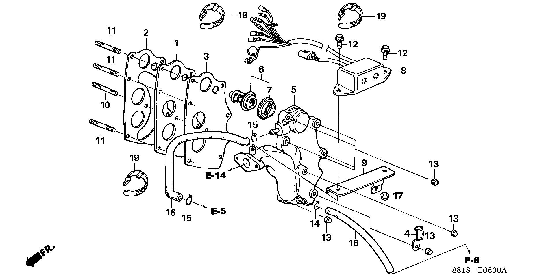 BF8 BF8A4 inlet manifold exploded parts diagram with numbered part references