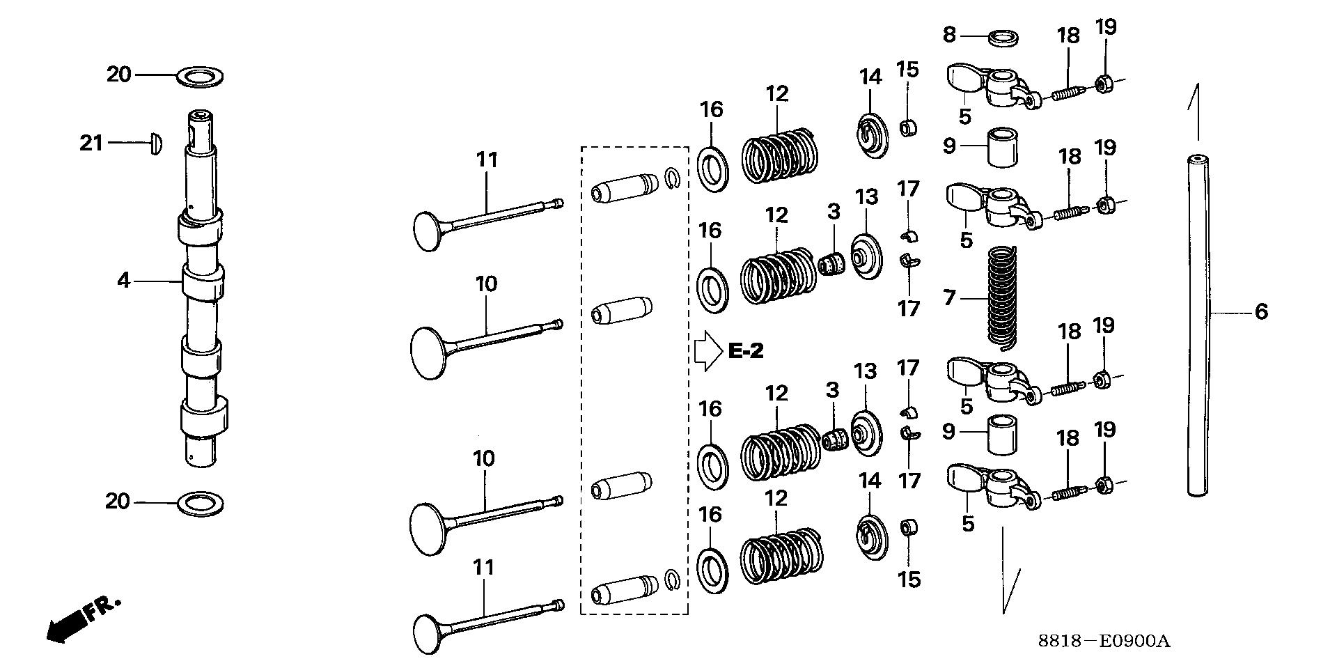 BF8 BF8A4 camshaft exploded parts diagram with numbered part references