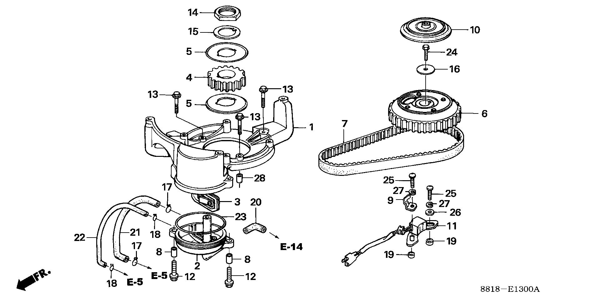 BF8 BF8A4 cam pulley exploded parts diagram with numbered part references