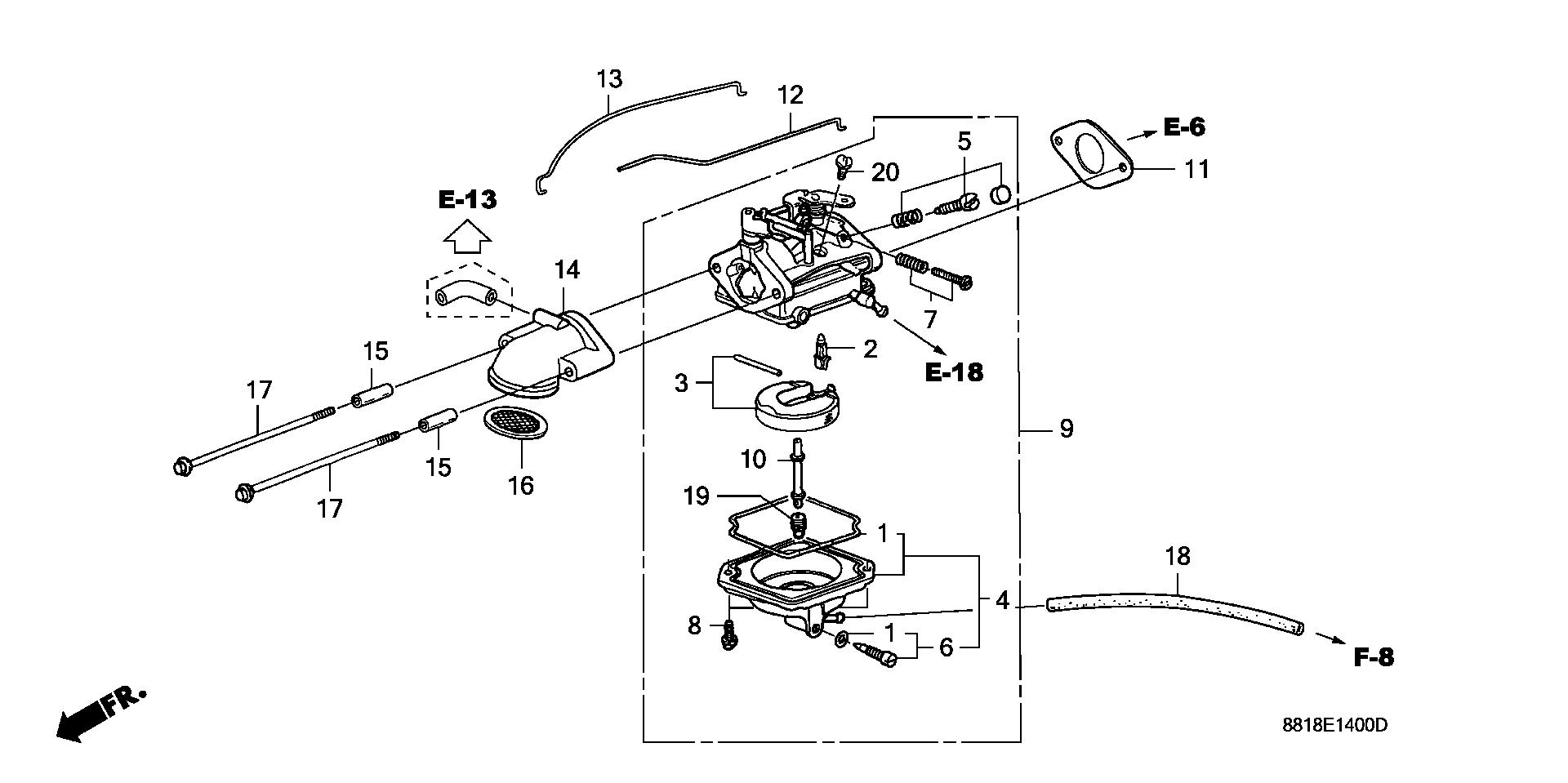 BF8 BF8A4 carburetor exploded parts diagram with numbered part references