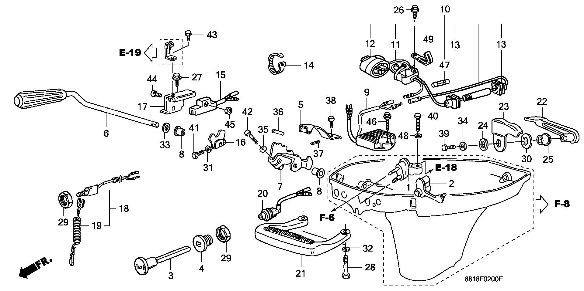 BF8 BF8A4 shift shaft exploded parts diagram with numbered part references