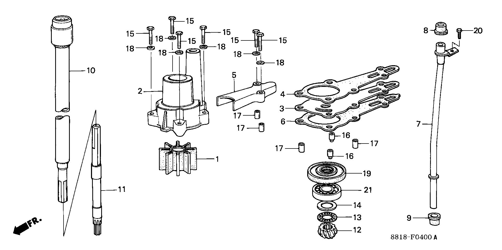 BF8 BF8A4 vertical shaft exploded parts diagram with numbered part references