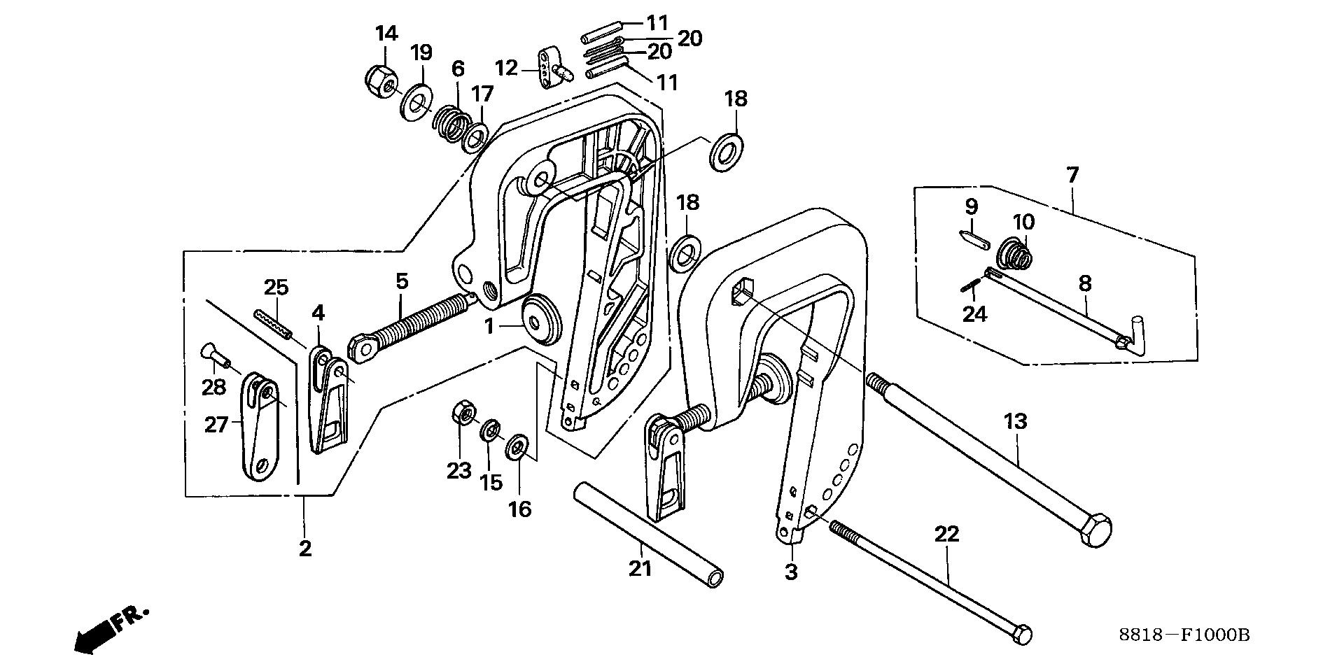 BF8 BF8A4 stern bracket exploded parts diagram with numbered part references