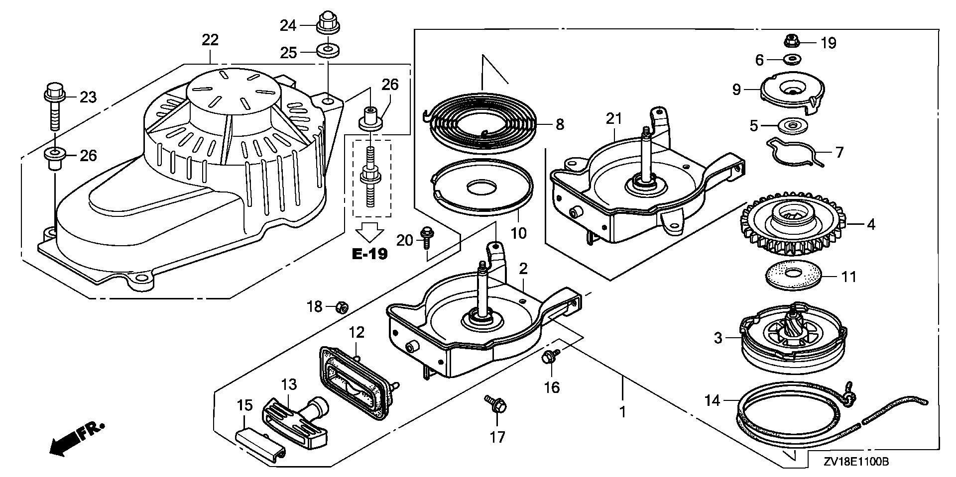 BF5 BF5A5 recoil starter exploded parts diagram with numbered part references