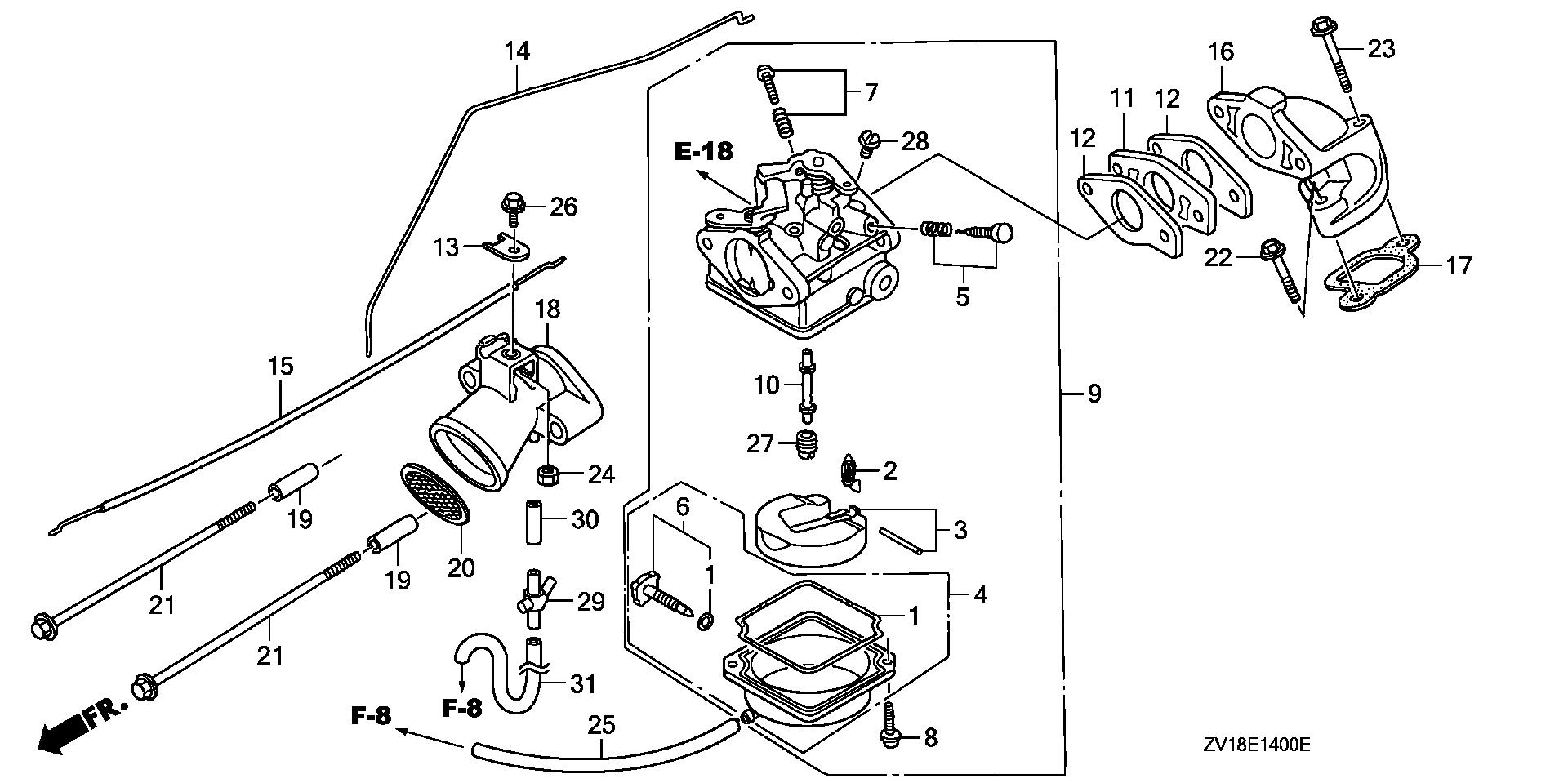 BF5 BF5A5 carburetor exploded parts diagram with numbered part references