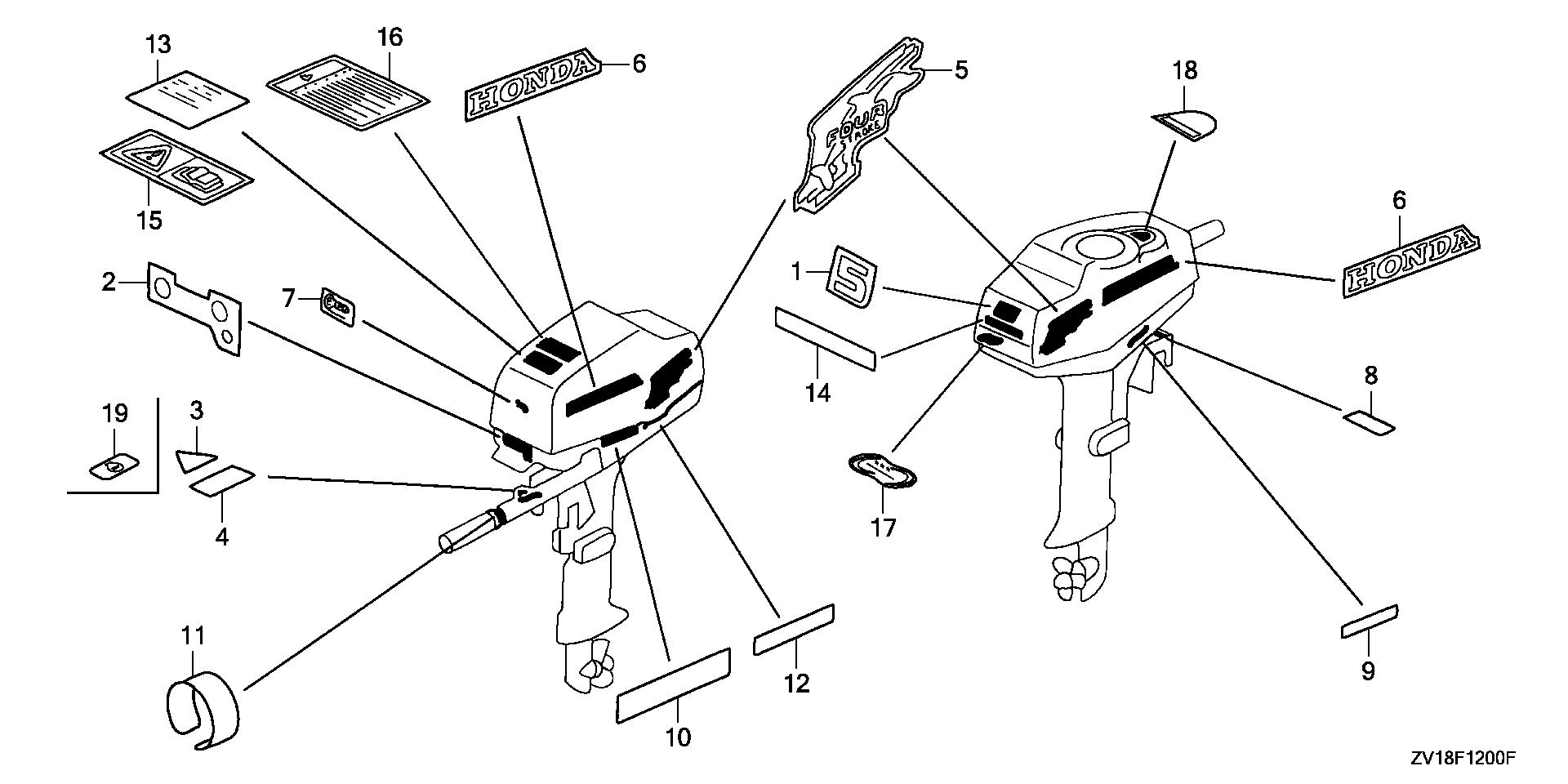 BF5 BF5A5 labels exploded parts diagram with numbered part references