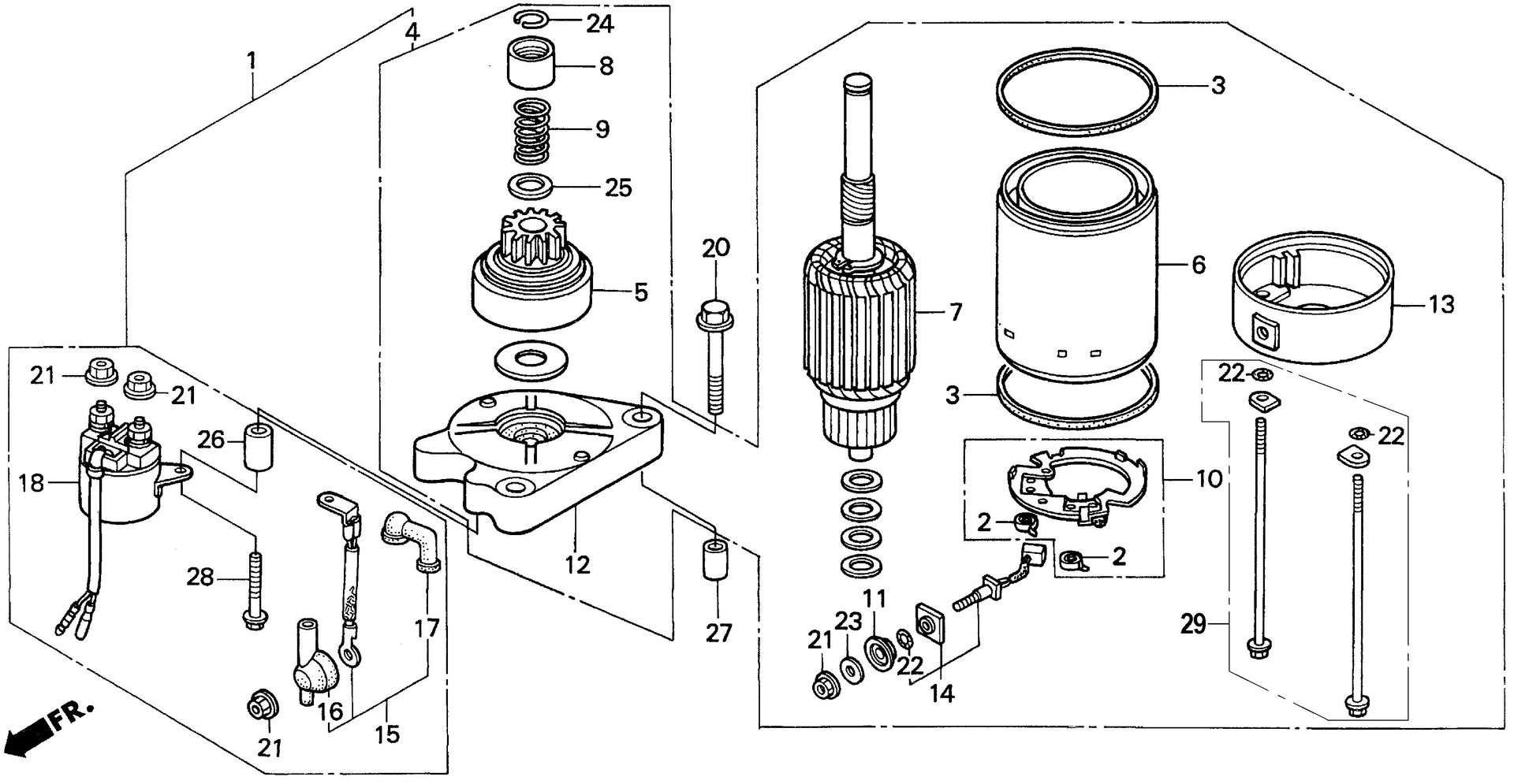 BF15 BF15AH starter motor exploded parts diagram with numbered part references