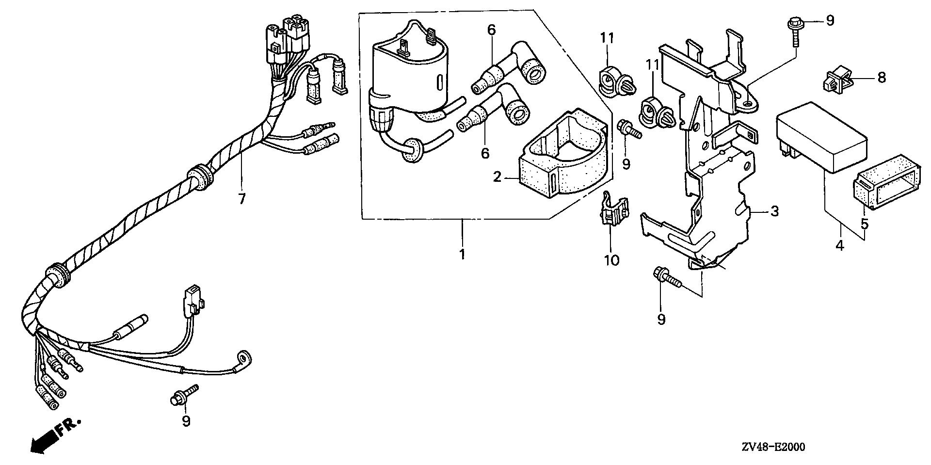 BF9 BF9.9AX ignition coil exploded parts diagram with numbered part references