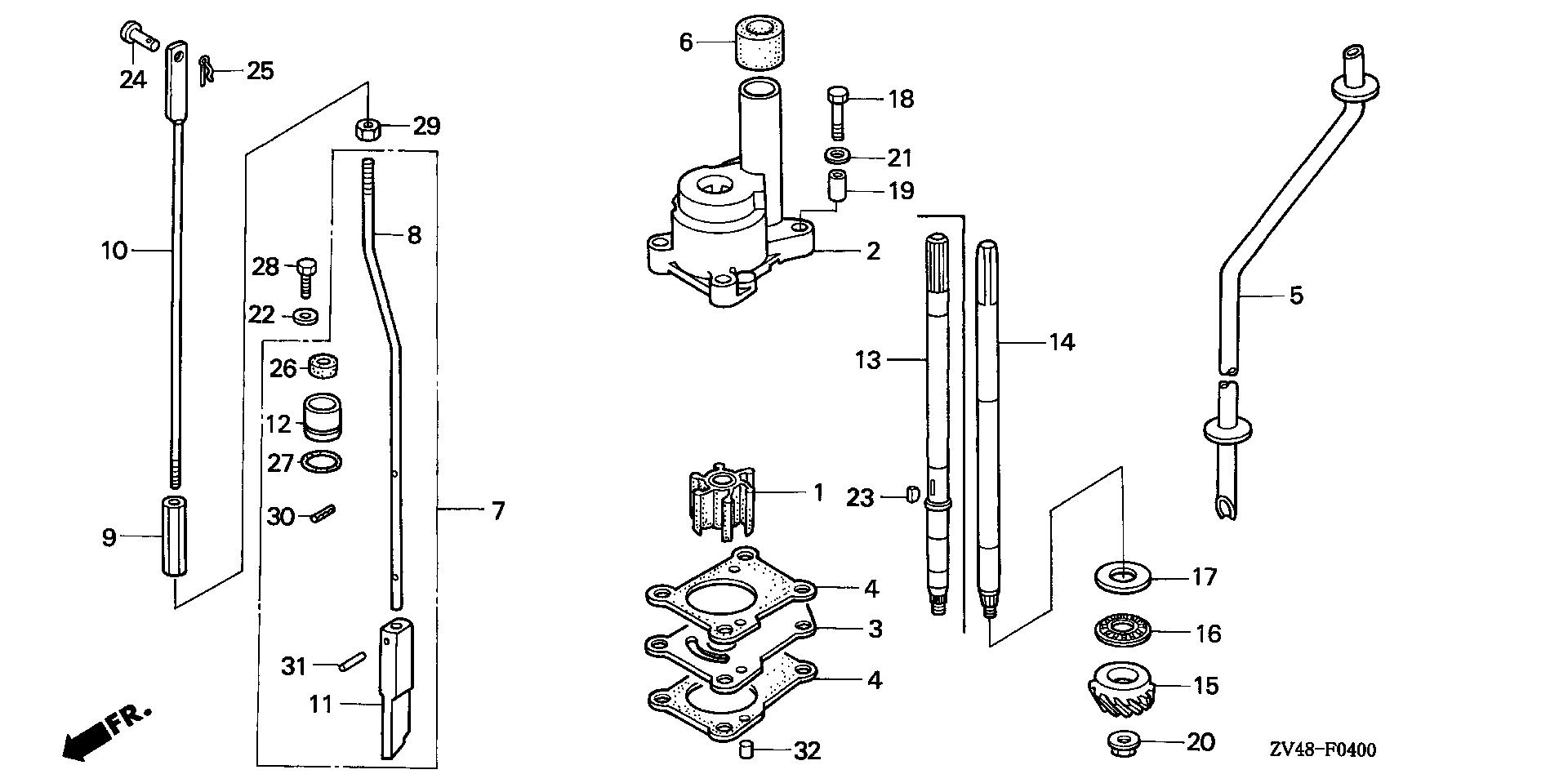 BF9 BF9.9AX vertical shaft exploded parts diagram with numbered part references