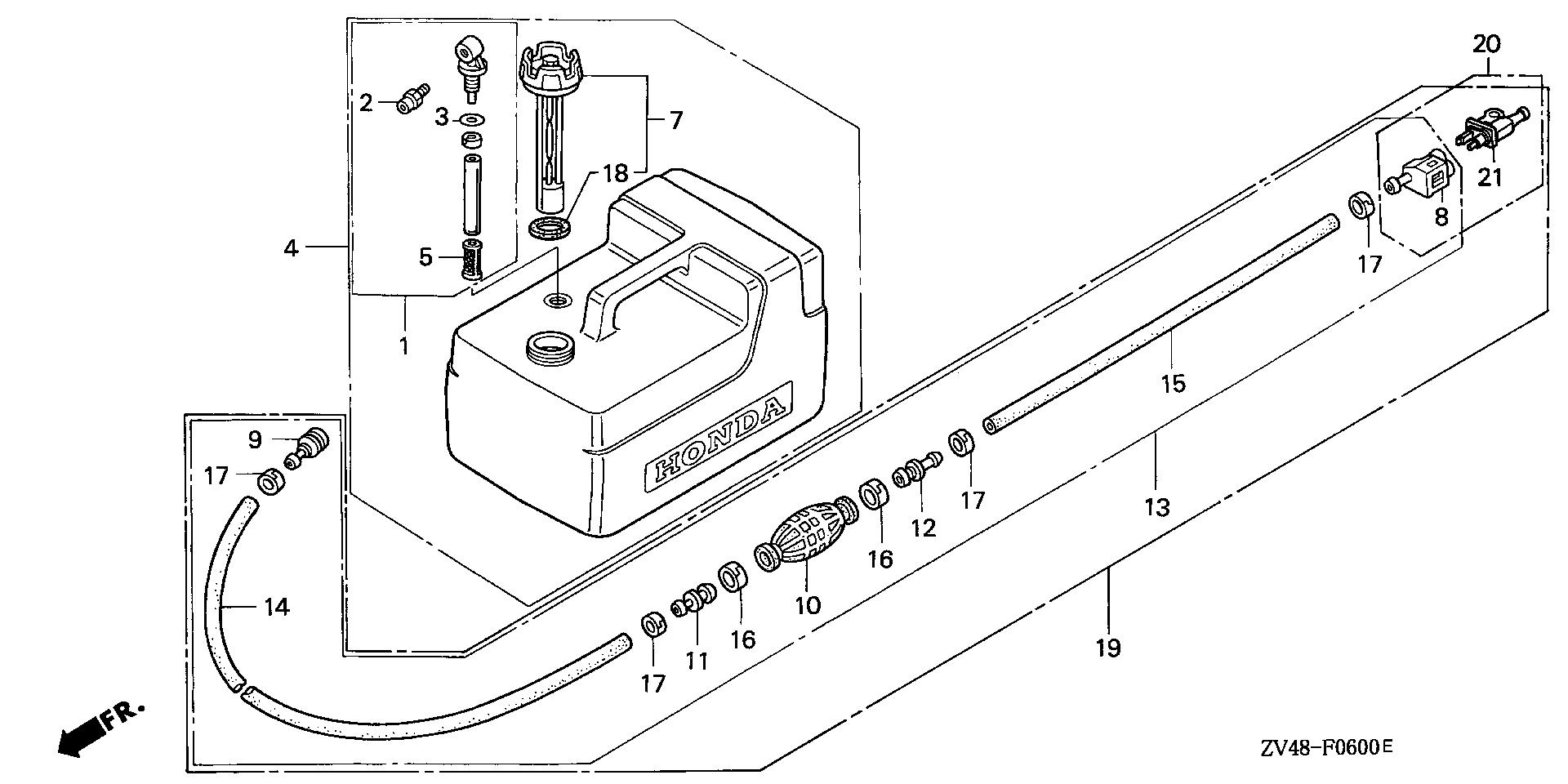 BF9 BF9.9AX fuel tank exploded parts diagram with numbered part references
