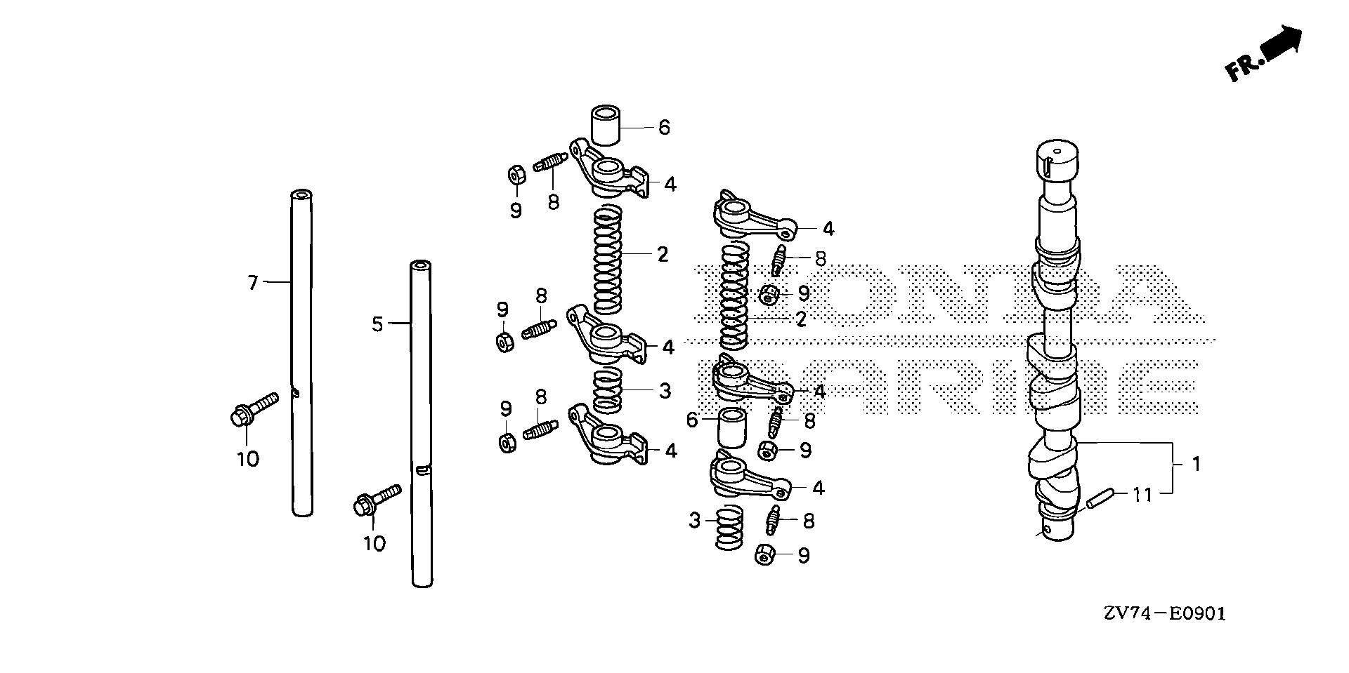 BF25 BF25D5 camshaft (2) exploded parts diagram with numbered part references