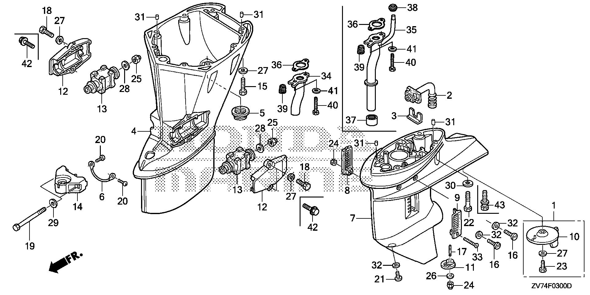 BF25 BF25D5 extension case exploded parts diagram with numbered part references