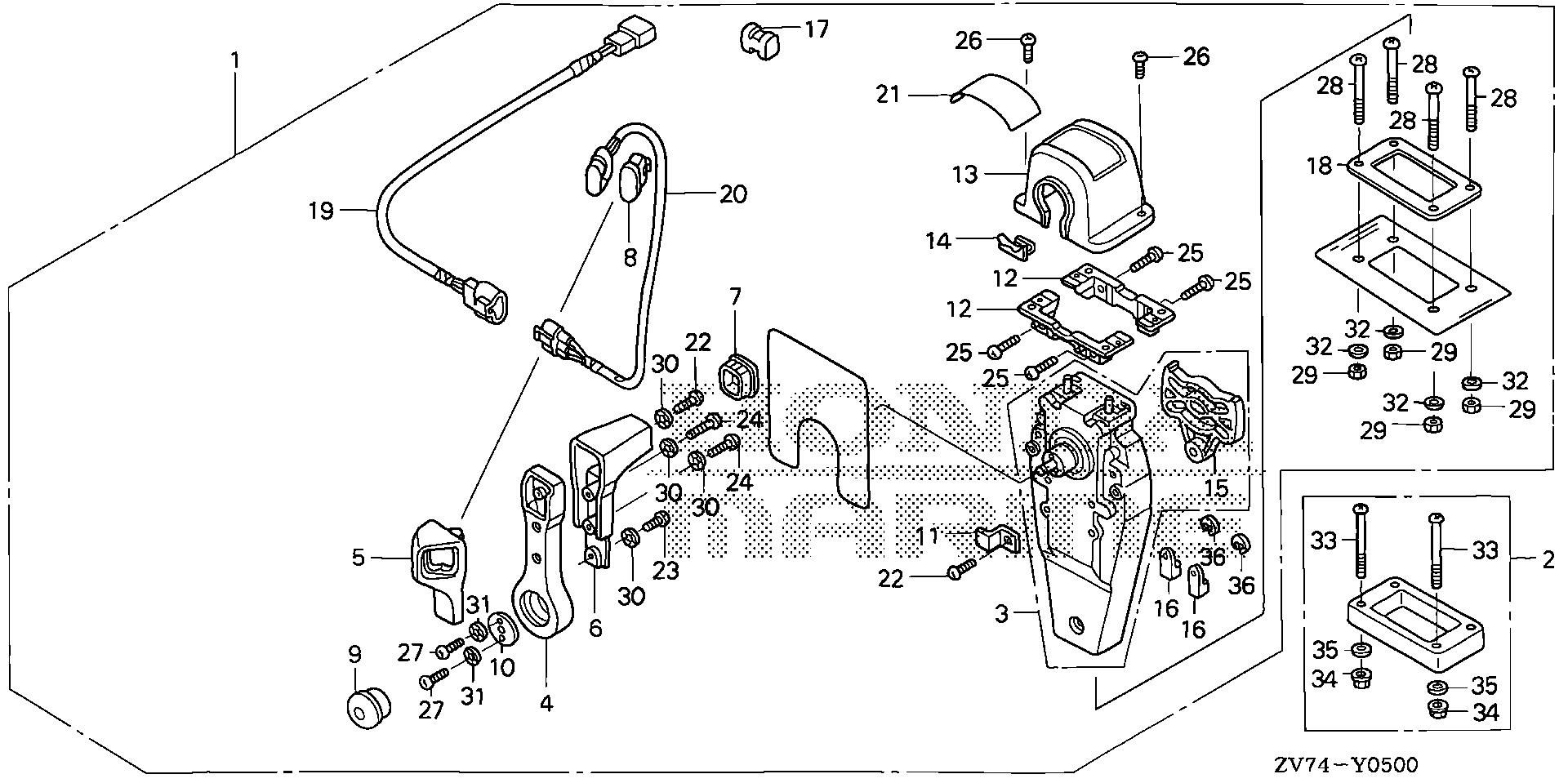 BF25 BF25D5 remote control (top mount single type) (r.) exploded parts diagram with numbered part references