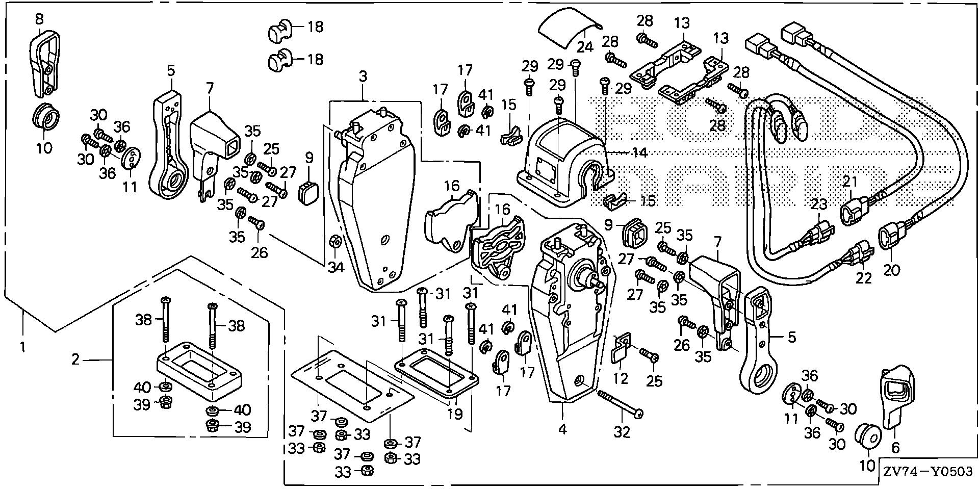 BF25 BF25D5 remote control (top mount dual type) (l.) exploded parts diagram with numbered part references
