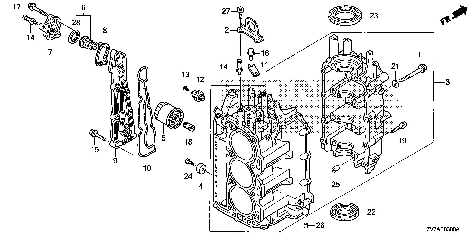 BF30 BF30DK2 cylinder block exploded parts diagram with numbered part references
