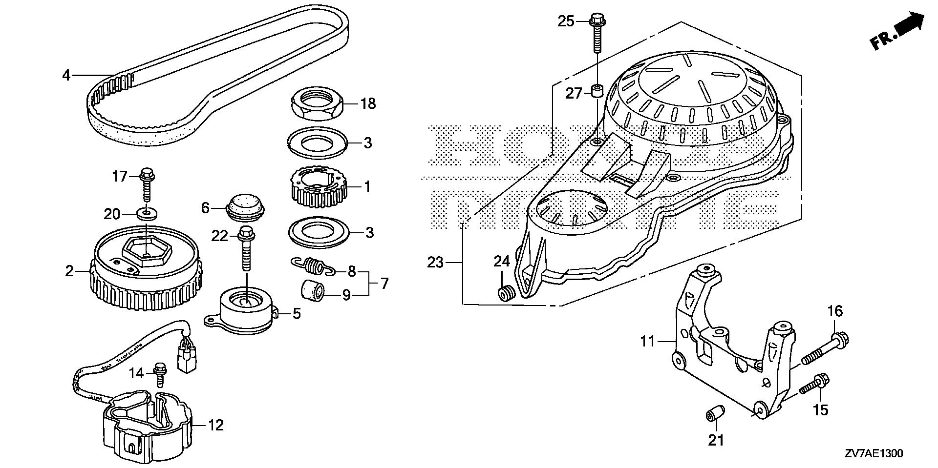 BF30 BF30DK2 timing belt exploded parts diagram with numbered part references