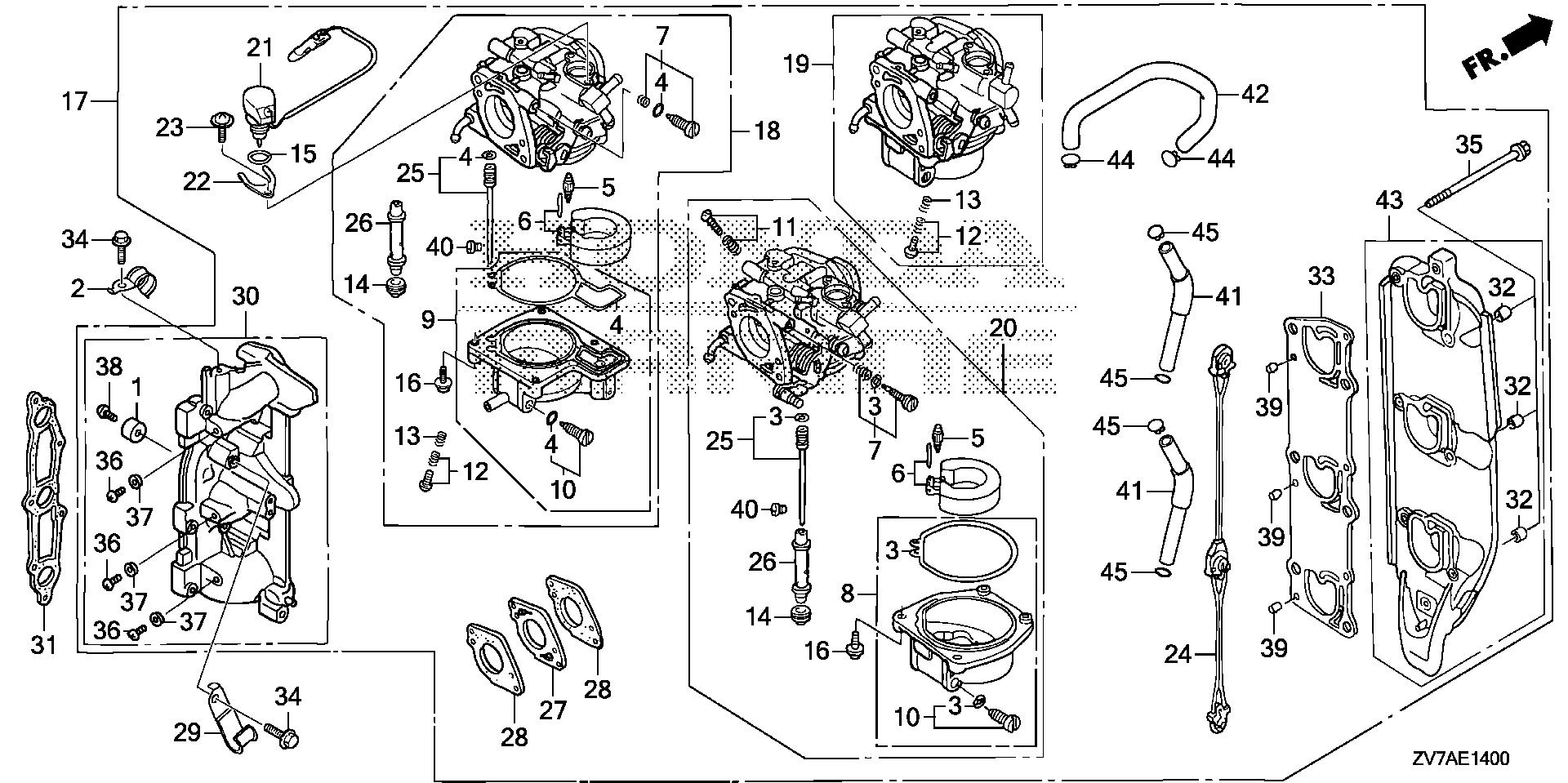 BF30 BF30DK2 carburetor assy. exploded parts diagram with numbered part references