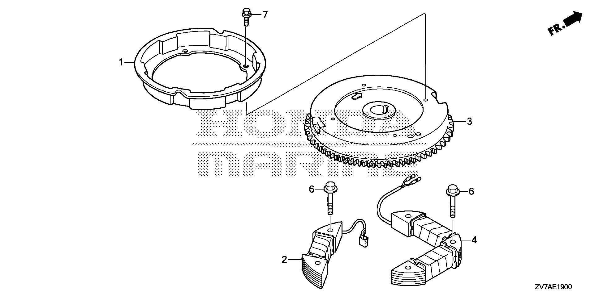 BF30 BF30DK2 flywheel exploded parts diagram with numbered part references