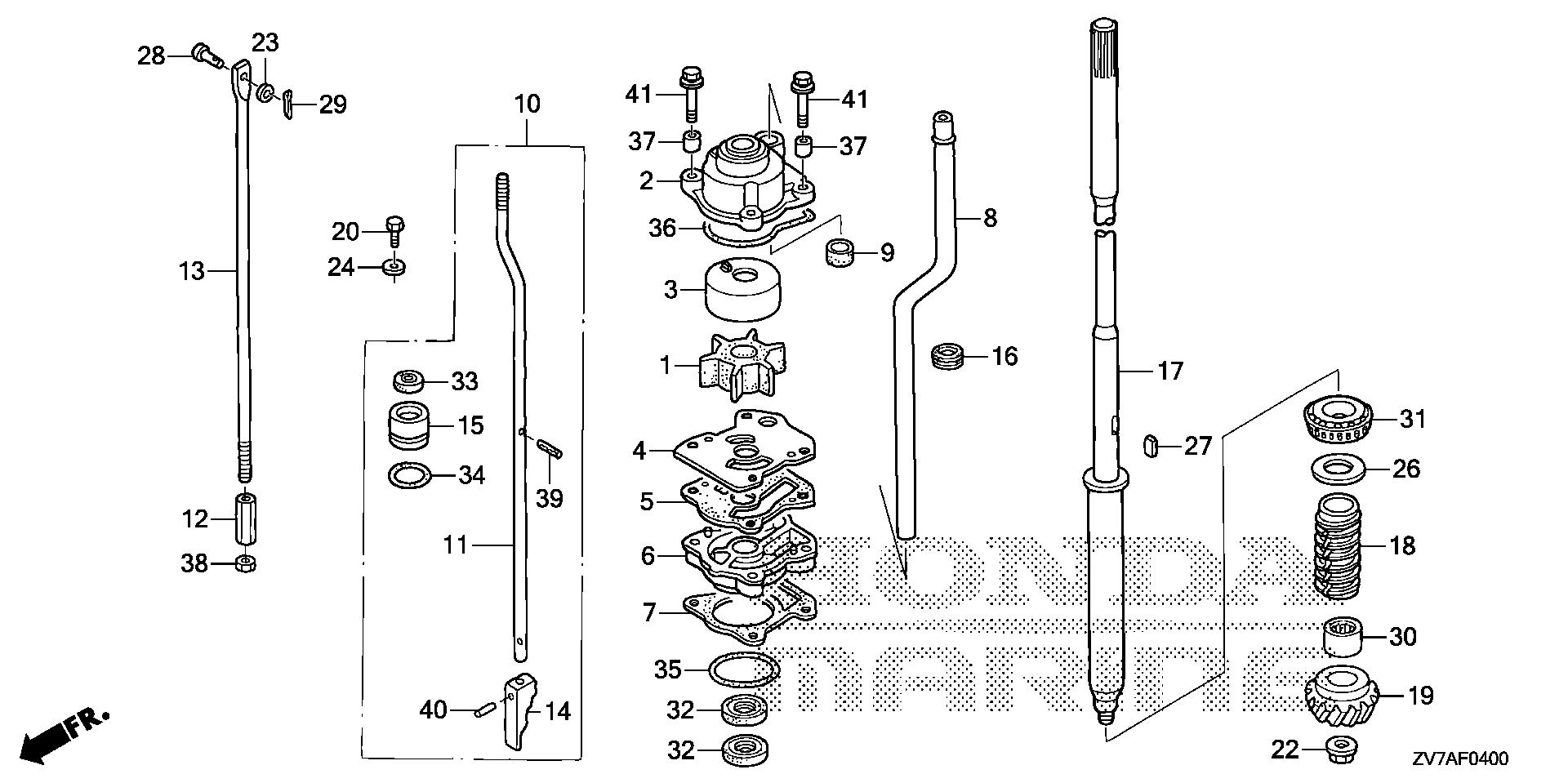 BF30 BF30DK2 water pump exploded parts diagram with numbered part references