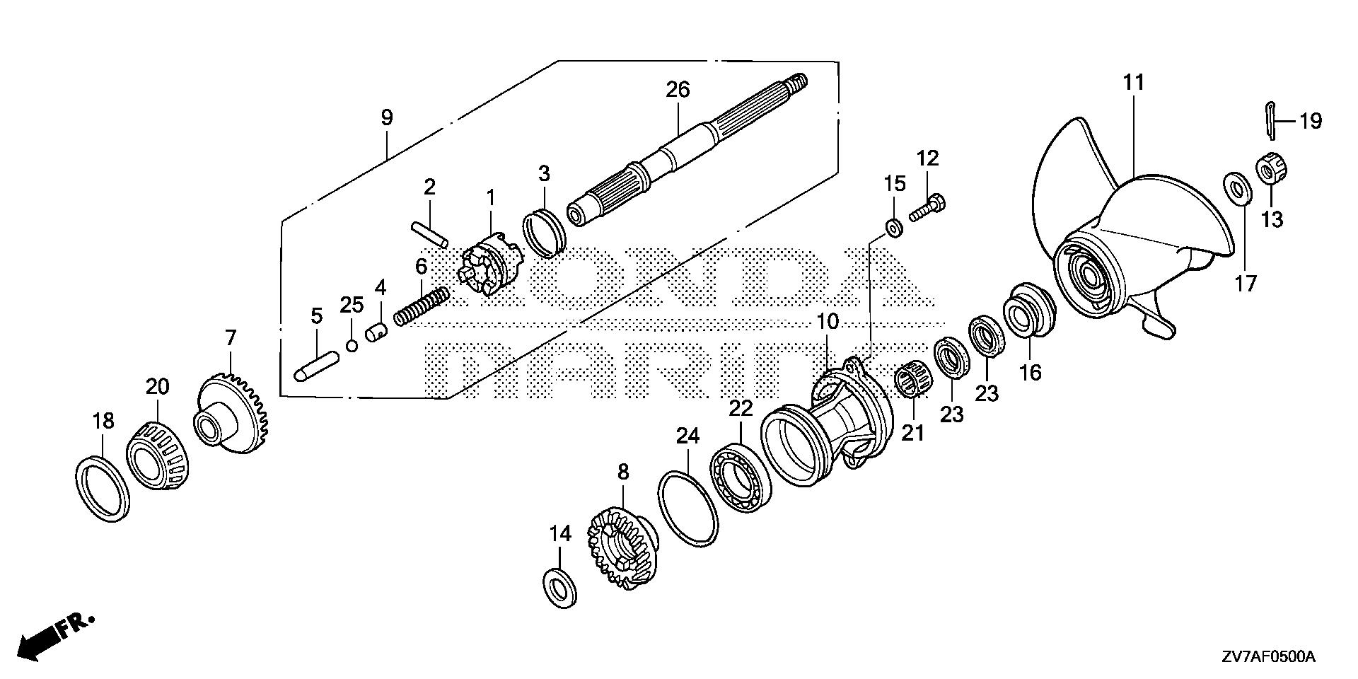 BF30 BF30DK2 propeller shaft exploded parts diagram with numbered part references