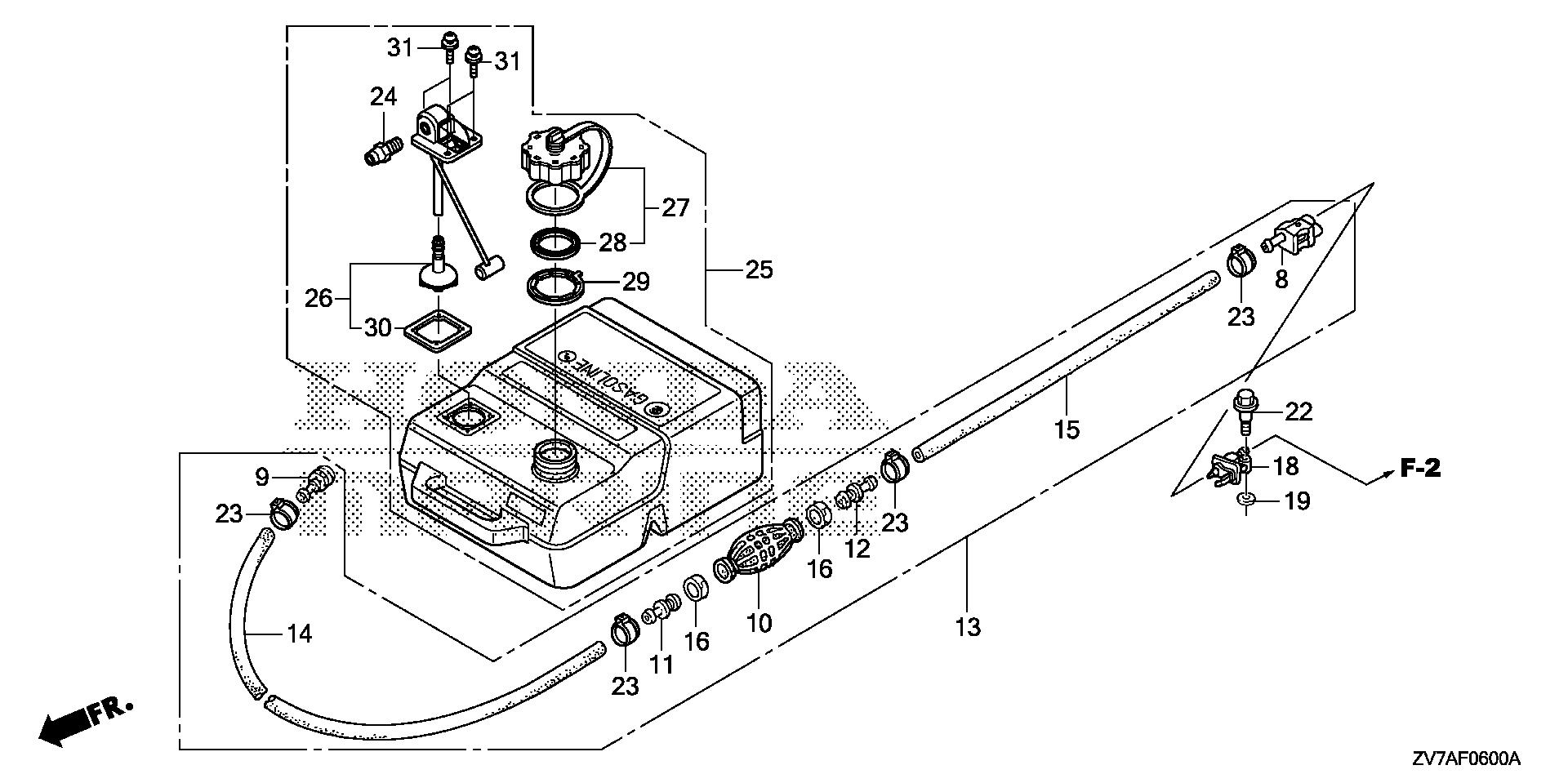 BF30 BF30DK2 fuel tube - fuel tank exploded parts diagram with numbered part references