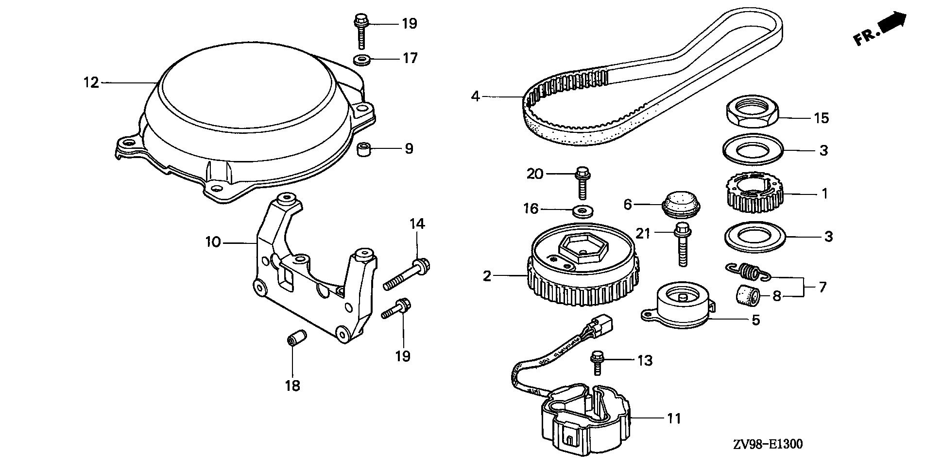 BF30 BF30A2 timing belt exploded parts diagram with numbered part references