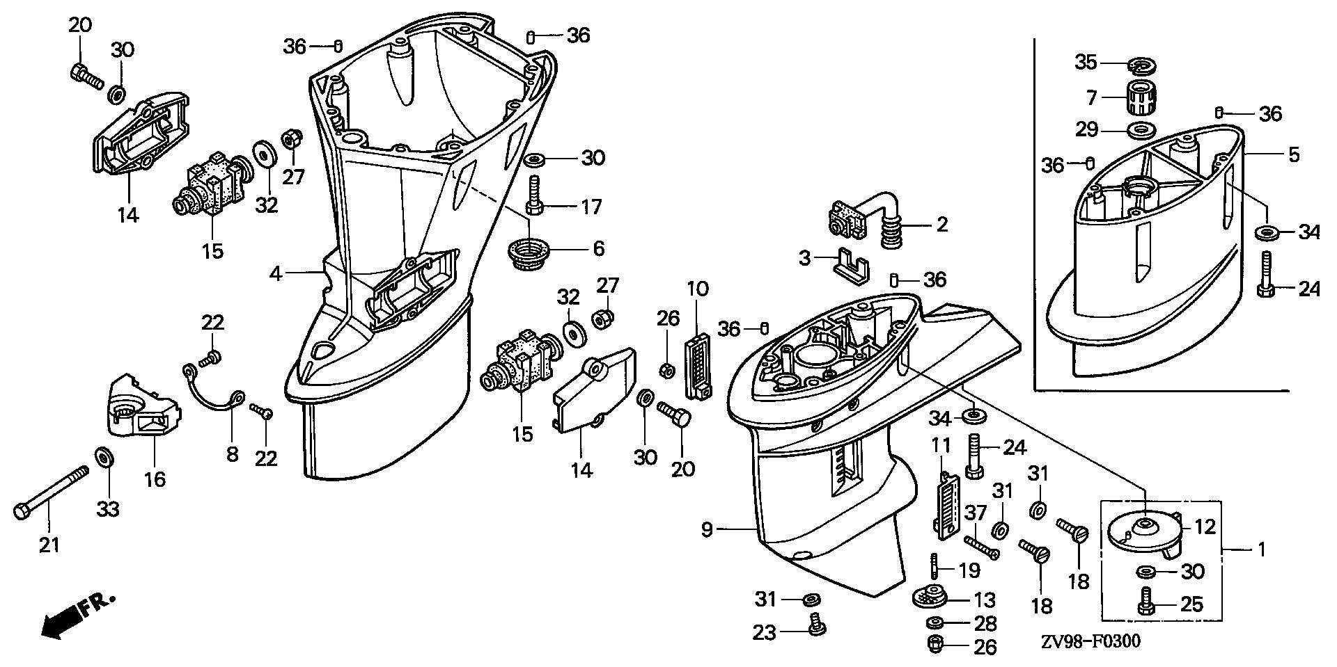BF30 BF30A2 extension case exploded parts diagram with numbered part references