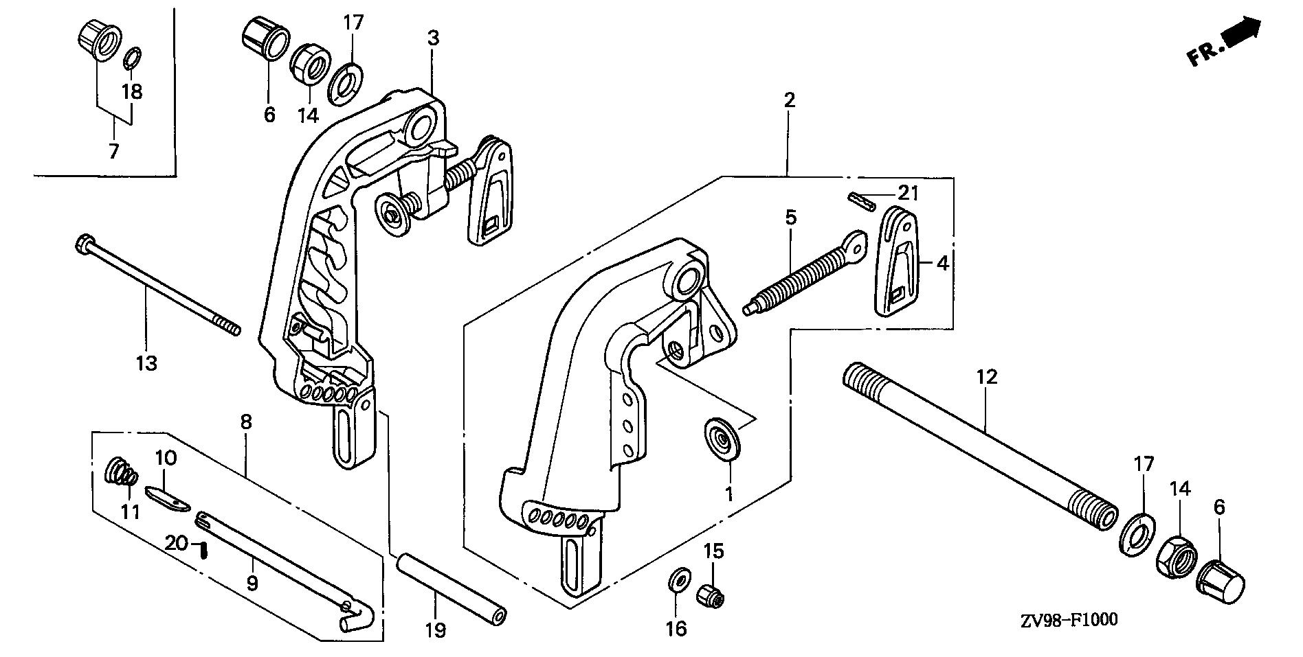 BF30 BF30A2 stern bracket exploded parts diagram with numbered part references