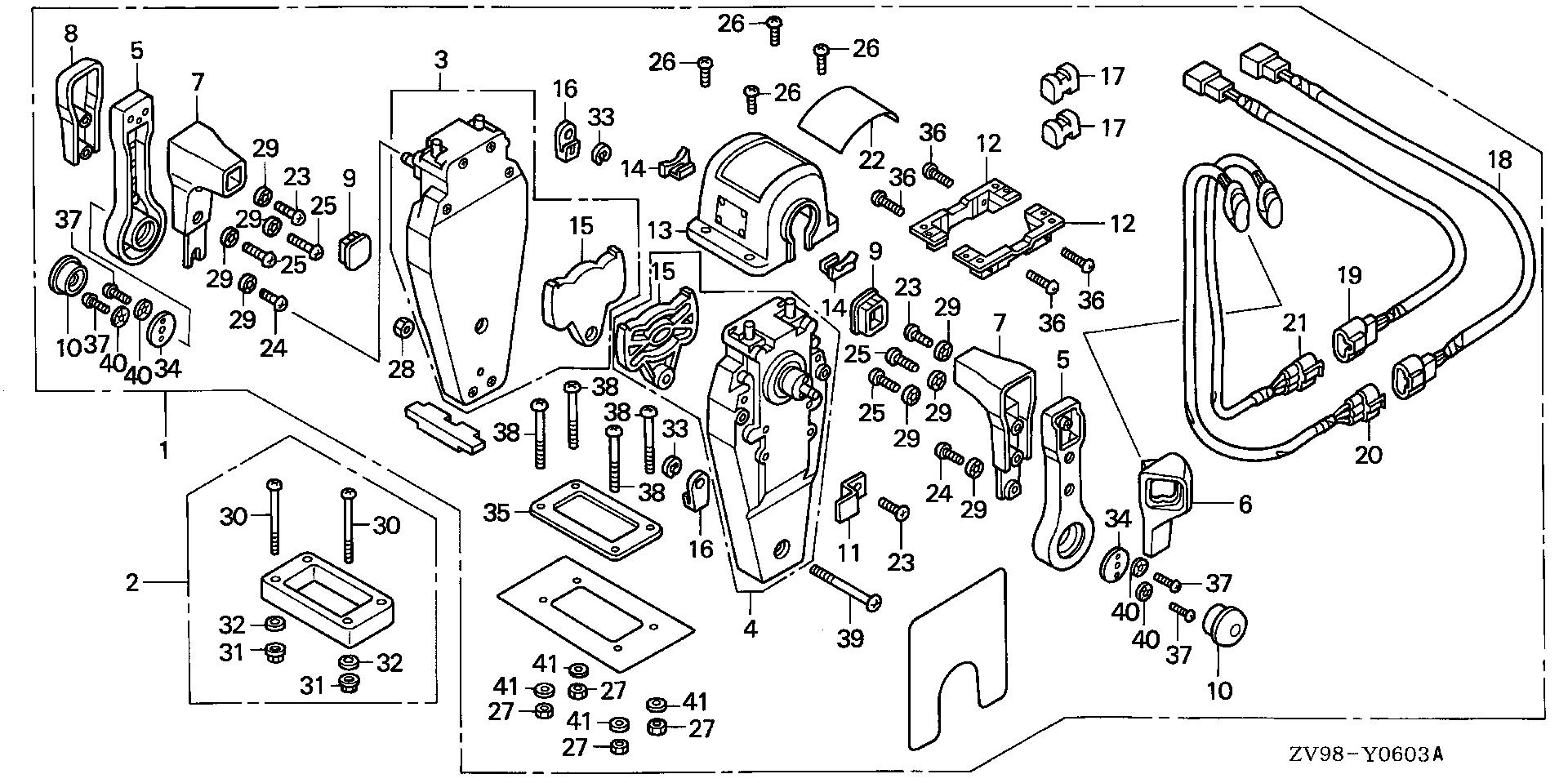 BF30 BF30A2 remote control (top mount dual type) (l.) exploded parts diagram with numbered part references