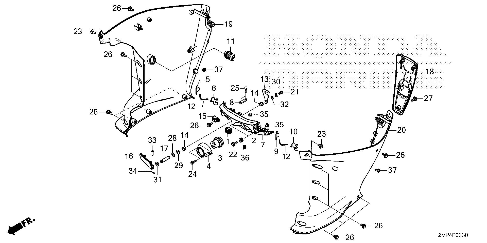 BF350 BF350A under cover exploded parts diagram with numbered part references