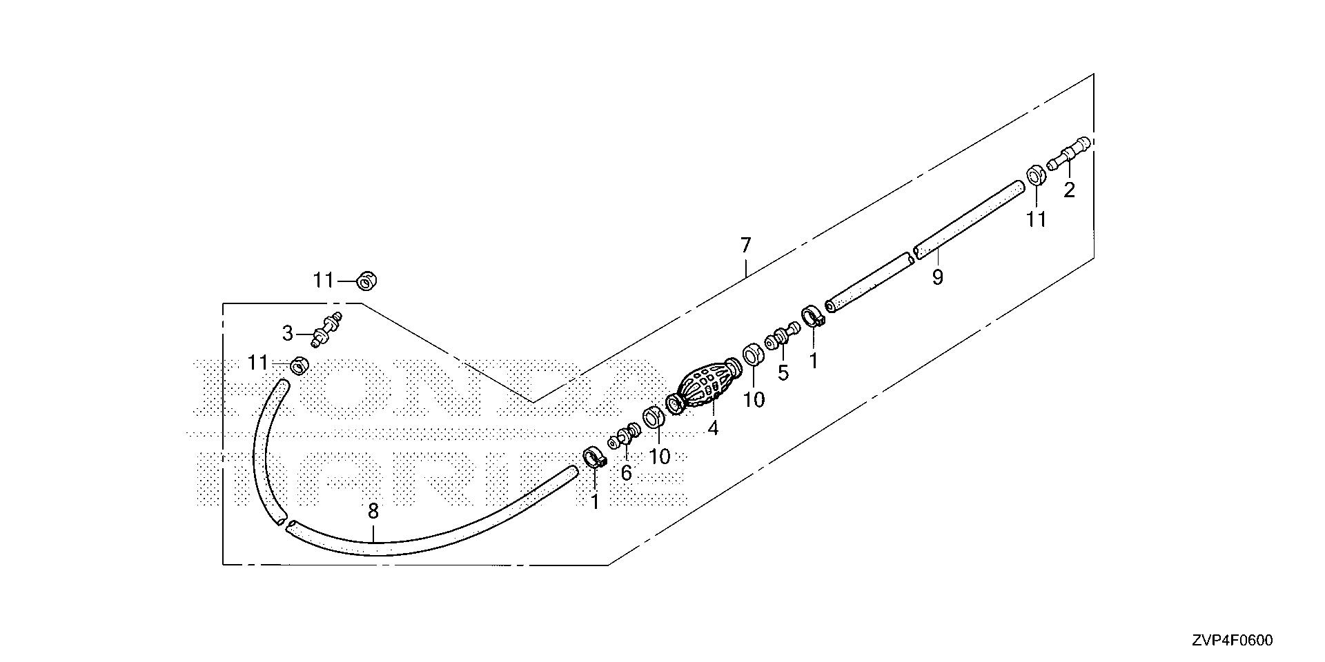 BF350 BF350A fuel tube exploded parts diagram with numbered part references