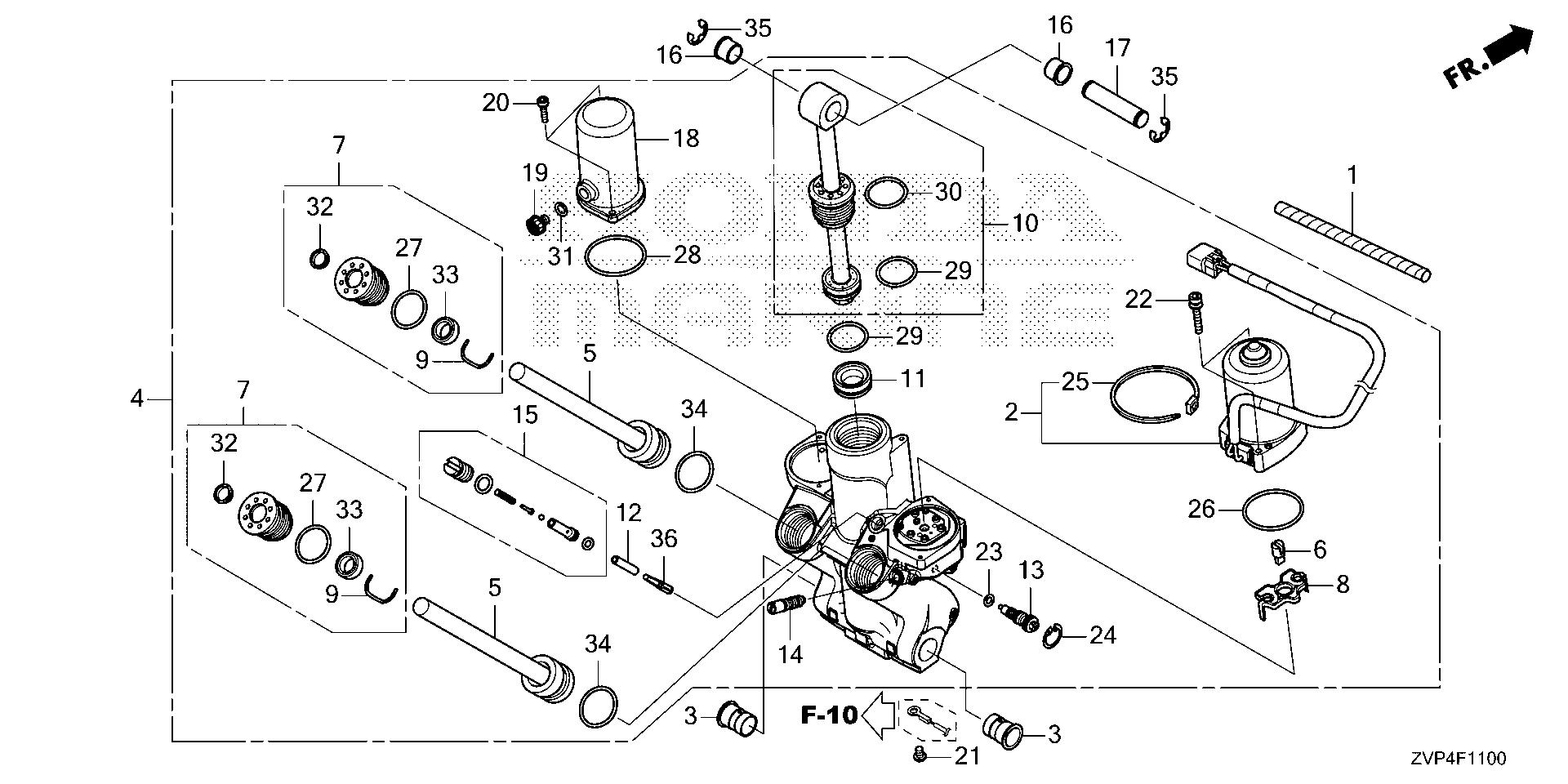 BF350 BF350A power trim-tilt exploded parts diagram with numbered part references
