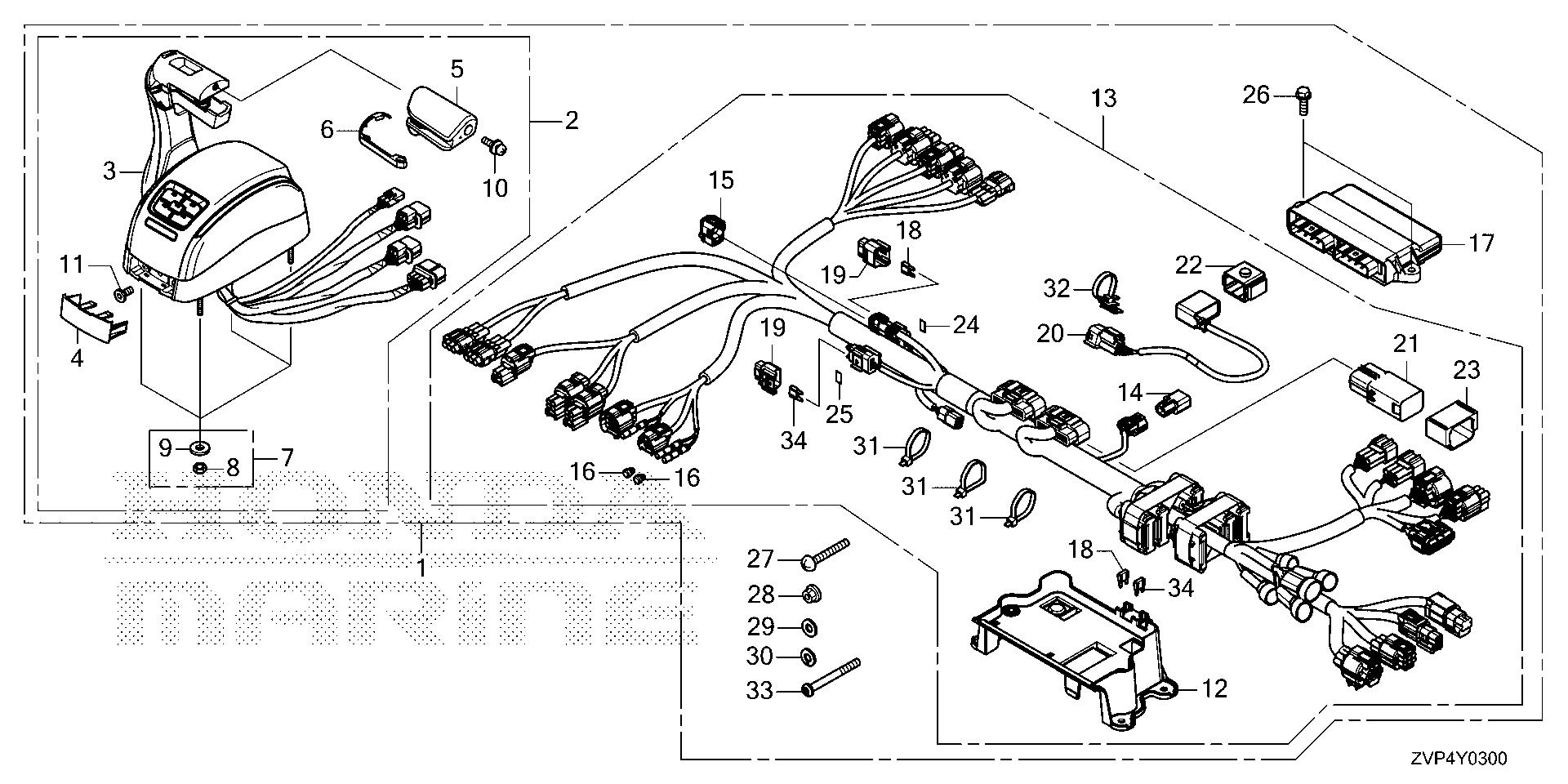 BF350 BF350A remote control (top mount single type) (main) exploded parts diagram with numbered part references
