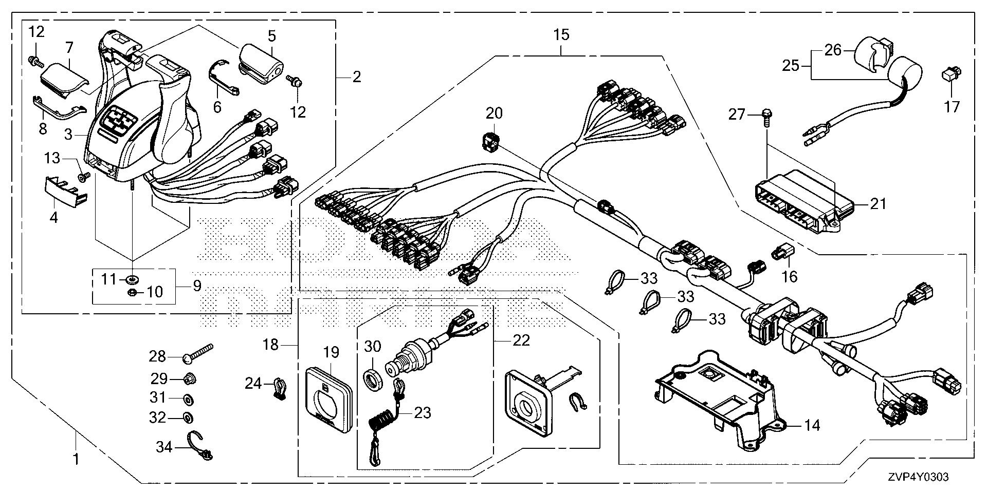 BF350 BF350A remote control (top mount dual type) (second) exploded parts diagram with numbered part references