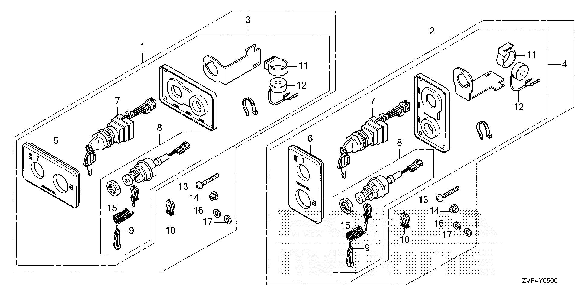 BF350 BF350A switch panel kit (dbw) exploded parts diagram with numbered part references