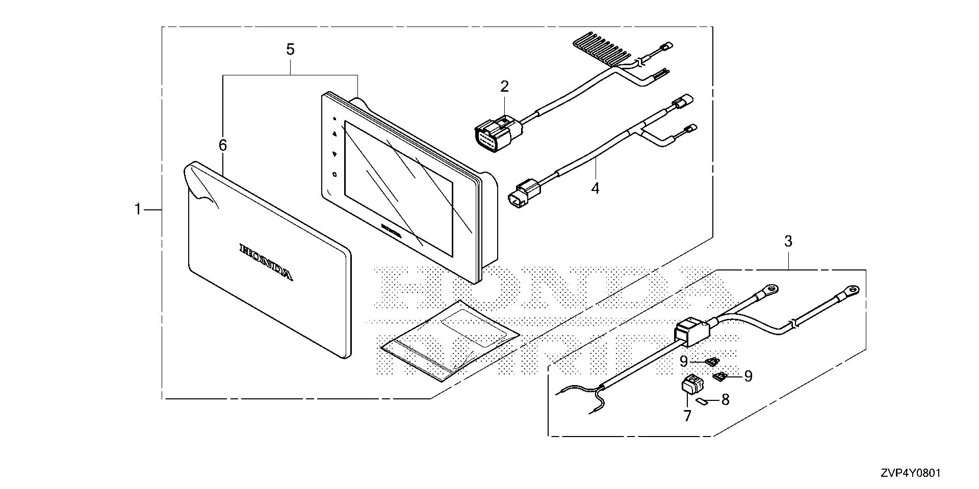 BF350 BF350A display kit (7 inch) exploded parts diagram with numbered part references