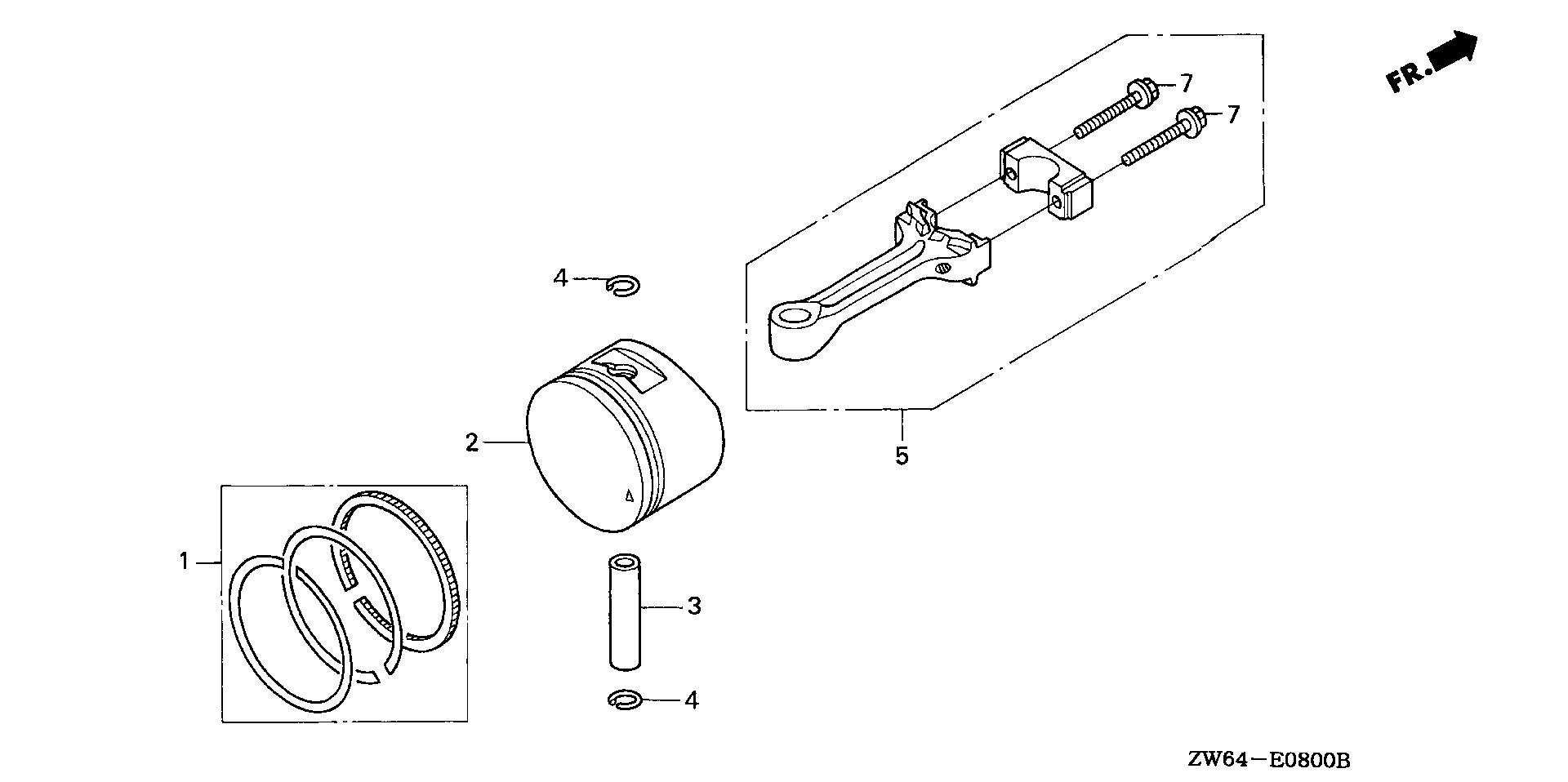 BF2 BF2D2 piston - connecting rod exploded parts diagram with numbered part references
