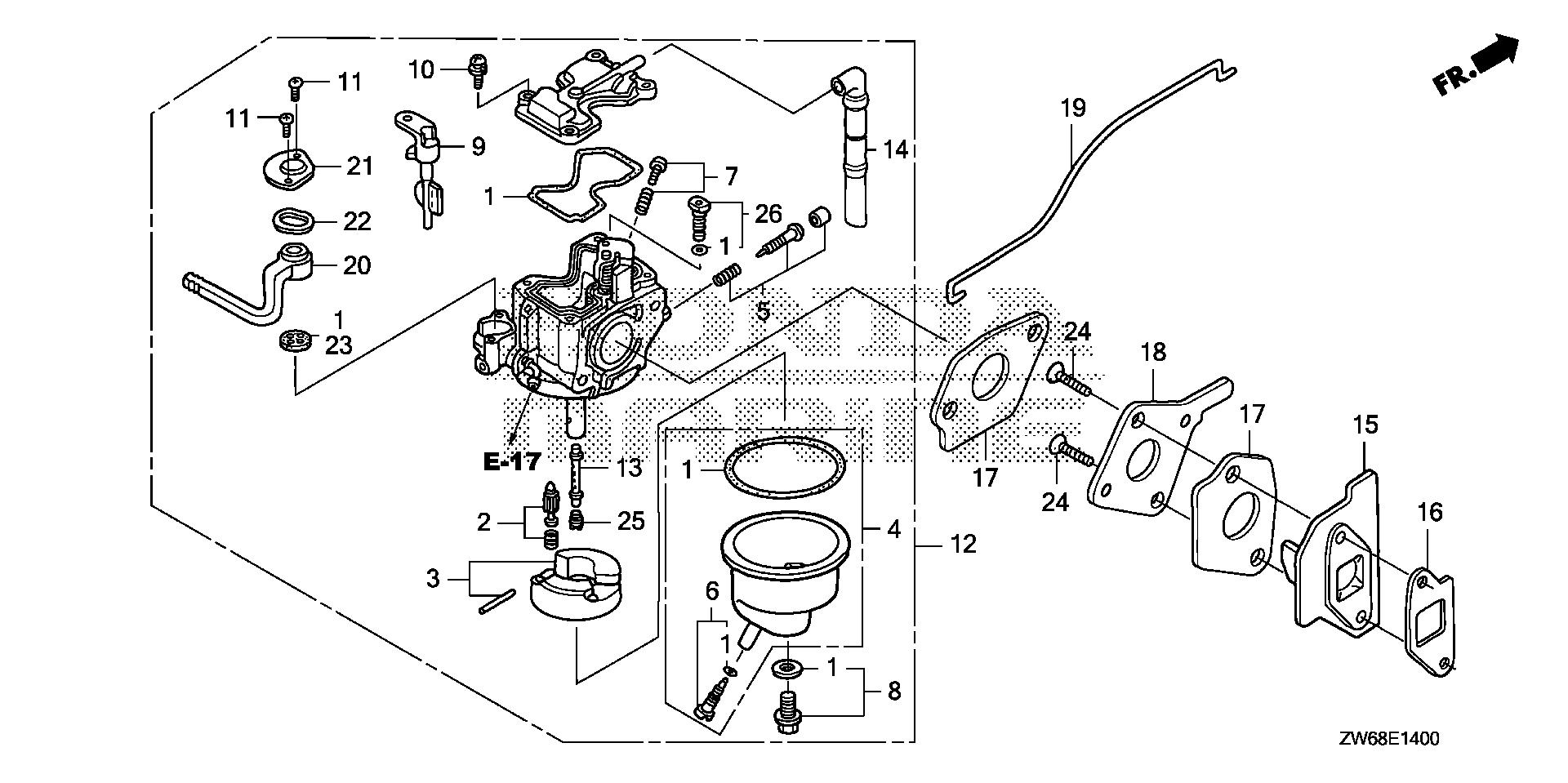 BF2 BF2DK0 carburetor exploded parts diagram with numbered part references