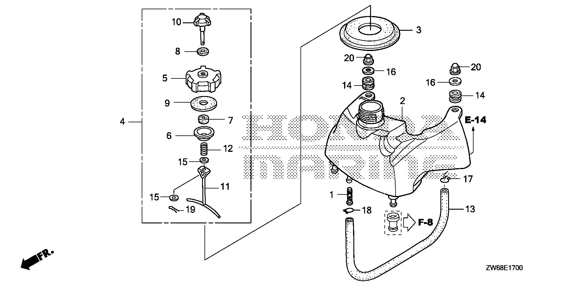 BF2 BF2DK0 fuel tank exploded parts diagram with numbered part references