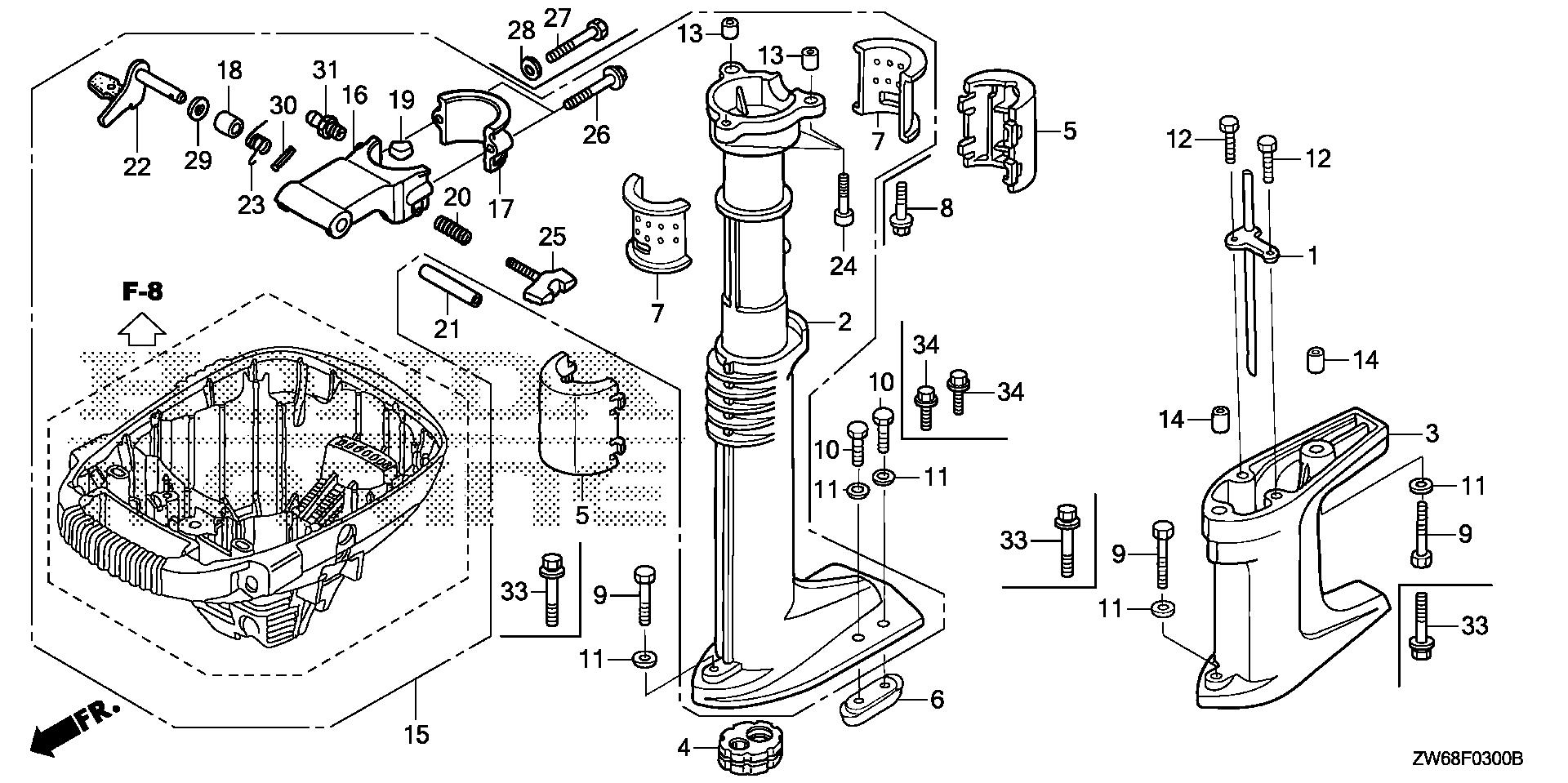 BF2 BF2DK0 extension case exploded parts diagram with numbered part references