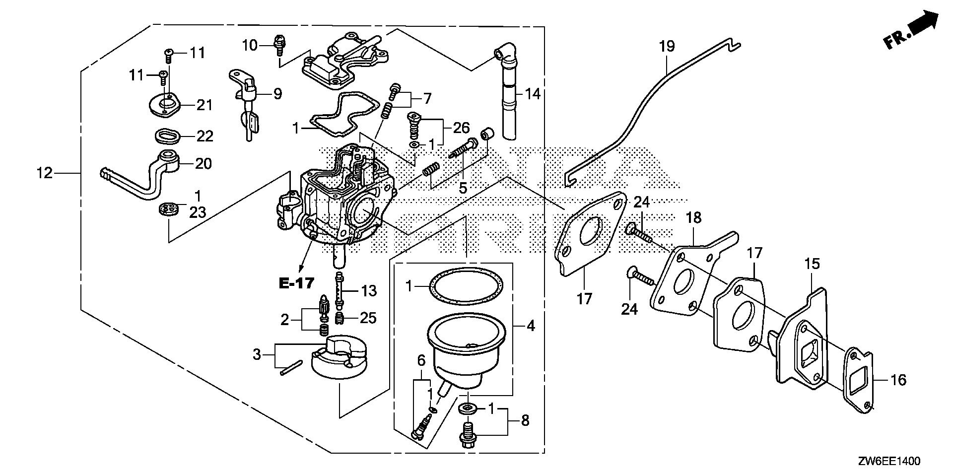 BF2 BF2.3DK2 carburetor exploded parts diagram with numbered part references