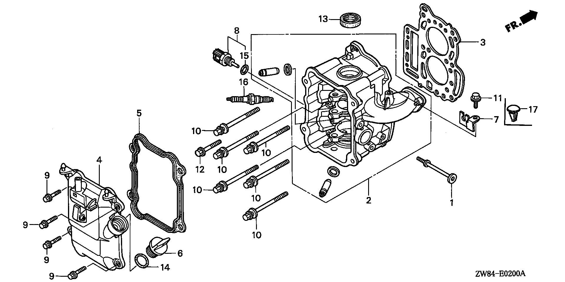 BF8 BF8D2 cylinder head exploded parts diagram with numbered part references