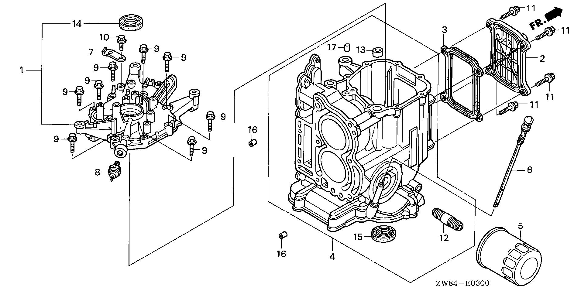 BF8 BF8D2 crankcase cover exploded parts diagram with numbered part references