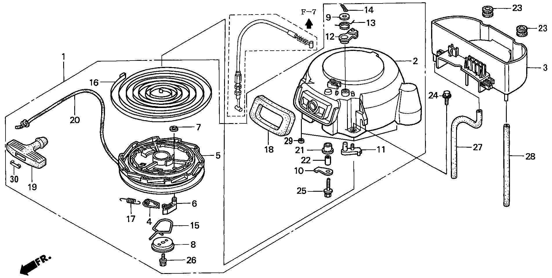 BF8 BF8D2 recoil starter exploded parts diagram with numbered part references